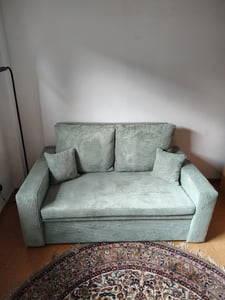 Sofa AIKIDO 150x85 - mit schlaffunktion - Farben zur Auswahl - modernen Sofa - mit Bettkasten - Moderner Cordstoff - Stoff POSO 047 Olivgrün Kunden-Foto 10