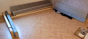 Flieks Polsterbett 140x200cm mit Lattenrost, Tagesbett Schlafsofa mit Verstellbarem Rückenlehne, Doppelbett Gästebett Daybett Jugendbett, Samt, Beige Kunden-Foto 2