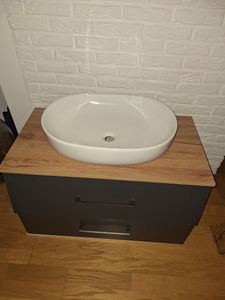 Planetmöbel LUX Badmöbel-Set Waschbecken mit Unterschrank 100 cm Gold Eiche/Anthrazit hängend & Aufsatz-Waschbecken 60 cm Weiß Kunden-Foto 1