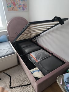 Flieks Hydraulisches Polsterbett 90x200cm mit Lattenrost, Stauraumbett Kinderbett Jugendbett mit Stauraum, Boxspringbett Einzelbett Holzbett, Samt Kunden-Foto 1