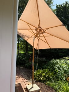 Sekey Sonnenschirm Ø 200 cm Rechteckig – Holz Balkonschirm, Marktschirm mit Knickgelenk, UV50+, für Garten & Terrasse, Creme Kunden-Foto 1