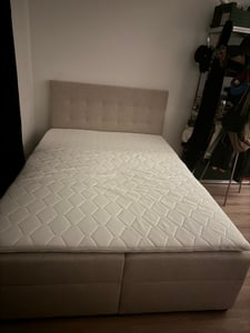 Bett, Boxspringbett MERA mit Bettkästen und T25 Topper Doppelbett, Stauraum, Schlafzimmer, Polsterbett, Bettgestell (140x200, Beige - AURA 01) Kunden-Foto 1