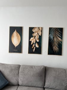 Maľba 120x80 cm zarámované zelené pozadie a zlaté listy obrazy na plátne značkové umelecké výtlačky 4414 Fotografia od zákazníka č. 2