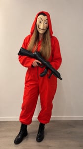 3-in-1 Uni Kostuumset XXL - "House of Money" voor volwassenen, inclusief Dali Salvador masker, nep-geweer en overall, geschikt voor carnaval en Halloween Klantenfoto 1