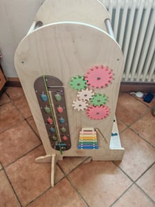 COSTWAY 4-in-1 kinderleertoren met glijbaan, Montessori trapleerladder met krijtbord en speelbord, houten keukenhulp, opstapje voor kinderen vanaf 3 jaar Klantenfoto 1