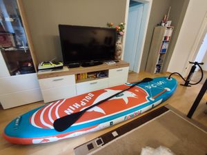 FUNWATER Aufblasbares SUP Board 350x90x15cm, 205kg Hohe Tragfähigkeit, stabiles Paddle Board mit Sitz und Zubehör für Yoga Angeln Touren Kunden-Foto 2