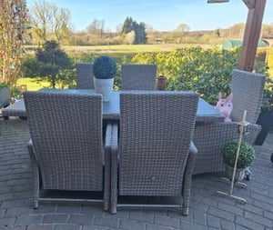 Merxx Gartenmöbelset "Atrani" 7tlg. - Aluminiumgestell mit Kunststoffgeflecht steinbeige, inkl. Auflagen - 50405-277 Kunden-Foto 1