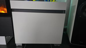 TV-Schrank, Lowboard, 200x35x57cm, Für TV-Geräte bis zu 80", Elektrokamin, Industriedesign, Schwarz Kunden-Foto 1