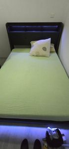140x190 Bett mit LED und USB-Basis, Stauraumbett mit Kopfteil, Grau Kunden-Foto 3