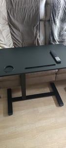 VASAGLE Beistelltisch mit Rollen, mobiler Stehtisch, verstellbare Höhe, 2 Getränkehalter, Schlitz Kunden-Foto 1