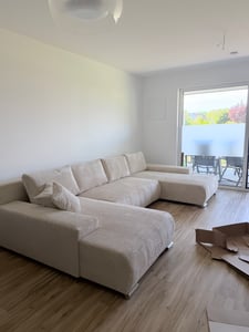 Moebelfest Credo Ecksofa U-Form, CORD-Stoff mit Schlaffunktion und Bettkasten, U-Form Couch Vanille Kunden-Foto 1