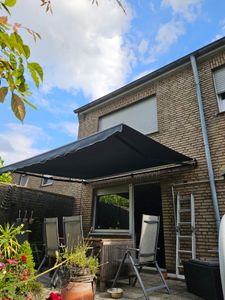 Juskys Markise 300 x 250 cm - Beschattung Terrasse & Balkon - Gelenkarmmarkise mit Kurbel & Halterung - Sonnenschutz Balkonmarkise Gelenkmarkise Beige Kunden-Foto 2
