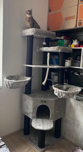 FEANDREA Kratzbaum 186 cm, Katzenbaum für große katzen, 13 dicken Säulen (11 cm d), stabil, Kippschutz, Tintenschwarz Kunden-Foto 45