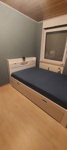 Flieks Holzbett Jugendbett 140x200cm mit USB, Klassisches Bett mit Schubladen, Stauraumbett mit Lattenrost, Kinderbett Doppelbett Funktionsbett, Weiß Kunden-Foto 1