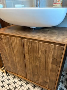 mobiletto bagno Vicco Naola Quercia/nero 30 x 80 cm con 3 cassetti, Model 56464 Foto del cliente 1