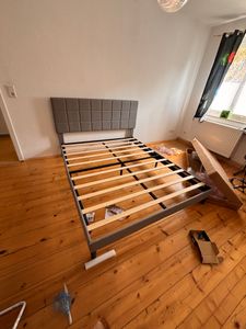 Yaheetech Polsterbett 160 x 200 cm, Doppelbett mit höhenverstellbarem Kopfteil, Bettrahmen Bettgestell mit Lattenrost, Beige Kunden-Foto 5
