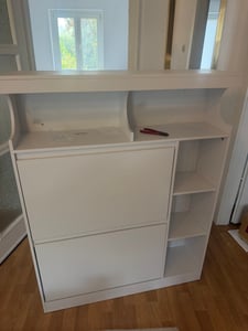 Schuhschrank mit 2 Klappen, 3 Ablagefächer, 2 Geschossig Offen | Schmal Schuhschrank, Trennwand Verstellbar, Platzsparend, 12–15 Paar, für Flur Kunden-Foto 1