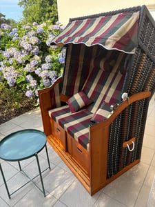 Sedia a sdraio XXL - Sedia a sdraio - in legno e polyrattan (grigio/bianco) Foto del cliente 3