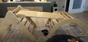DREAMADE Klettergerüst mit Kletterbogen und Rutsche,Montessori Indoor Kletterdreieck ab 1 Jahre(Natur) Kunden-Foto 1