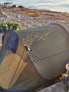Pop-up tent, blauw, 220 x 120 cm - geschikt voor 2 personen - instant tent voor wandelen en kamperen Klantenfoto 2