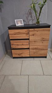 FURNICA - MIKEL - Kommode / Sideboard mit 3 Schubladen und 1 Tür - Anthrazit Grau / Wotan Eiche H75cm B80cm T35cm Kunden-Foto 1