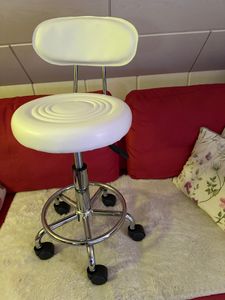 FCH Drehhocker Mit Rückenlehne Rollhocker höhenverstellbar Arbeitshocker Drehstuhl , Weiß Kunden-Foto 1