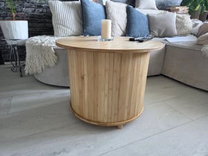 HOMCOM Couchtisch Wohnzimmertisch mit verstecktem Stauraum, Schiebetür, Bambus Kunden-Foto 1