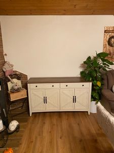 VASAGLE Küchenschrank, Sideboard mit Schubladen, Aufbewahrungsschrank mit Türen, verstellbare Ablage, Landhausstil, für Wohnzimmer Küche Esszimmer Kunden-Foto 2
