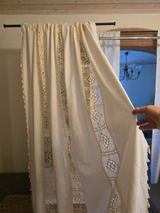 Vorhänge Boho Gardinen Baumwolle Leinen Line Hollow Blickdichte Beige 150*300cm (Durch den Poltyp) Kunden-Foto 5