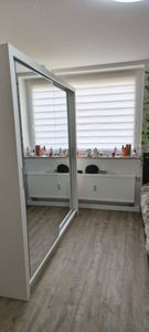 Schwebetürenschrank Kleiderschrank Schrank 203cm Grau/Grau mit zwei Spiegeln MILAN Kunden-Foto 2