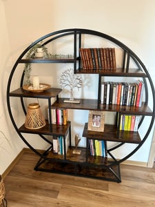 Tribesigns Bücherregal, rundes Bücherregal, Etagere-Bücherregal, 160 cm Industrieholz-Bücherregal mit versetzten Regalen, rustikales offenes Regal Kunden-Foto 1
