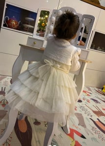 Mamabrum Coiffeuse XXL Pour Enfants En Bois Avec Tabouret - Eclairage LED, Miroir 3 Panneaux Photo du client 1