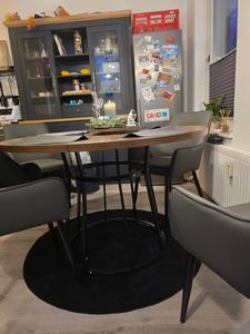 Tribesigns Tavolo da pranzo rotondo per 4 persone, tavolo da pranzo rotondo con base in metallo, tavolo da cucina rotondo da 120 cm per soggiorno cucina sala da pranzo, marrone Foto del cliente 1