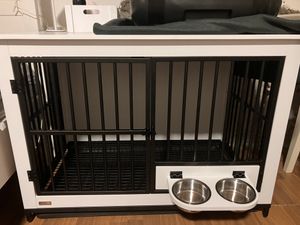 Gabbia per cani PawHut per uso domestico con 2 porte e ciotole girevoli, colore bianco Foto del cliente 1