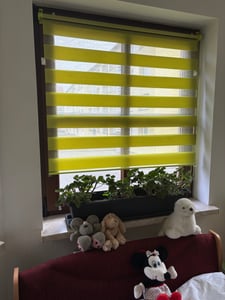 Sonello Doppelrollo Klemmfix ohne Bohren Duo Rollo Klemmrollo Sonnenschutzrollo Fensterrollo für Fenster & Türen Zebrarollo Seitenzugrollo 100cm x 100cm Olivgrün Kunden-Foto 1
