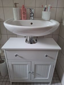 Yaheetech Waschbeckenunterschrank Badezimmerschrank Unterschrank mit Schublade und 2 Türen Landhausstil Waschtischunterschrank Badmöbel, Weiß Kunden-Foto 1