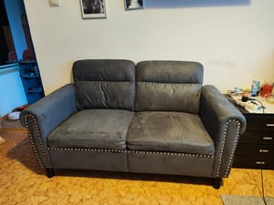 BEALIFE 2-Sitzer Sofa 152x76x84 cm, mit Stauraum, Kompaktes Wildledersofa mit Lordosenstütze & Seitenfach, dunkelgrau/weiß | AR72 Wohnzimmer Sofa Kunden-Foto 1