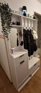 Set di armadi Merax 6 in 1 con panca per scarpe e cuscino per sedersi, armadio compatto in bianco, 100x30x180 cm, armadio da corridoio con ganci, cassetti e protezione antiribaltamento Foto del cliente 1