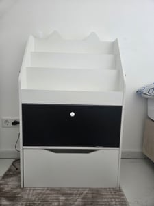 COSTWAY Boekenrek voor kinderen, kinderrek met 2 haken, 3 planken, kast, lade, tafel en "kattenoren", speelgoedrek/boekenrek voor kinderen vanaf 3 jaar Klantenfoto 1