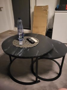 KAHOO Couchtisch Runder Kaffeetisch, 2tlg. mit Marmormuster, 70x45cm+50x40cm, Schwarz Kunden-Foto 1