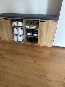 KESPER Schuhschrank Eichedekor mit Sitzkissen – 103 x 30,5 x 48 cm – 6 Fächer & 2 Türen mit variablen Einlegeböden – praktische Sitzbank – 1592813 Kunden-Foto 2
