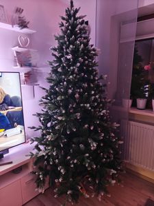 XINZI 150cm Automatischer Weihnachtsbaum (PVC/PE) – Nordmanntanne, Schnee-Effekt,  Beleuchtung, Holzständer, schwer entflammbar Kunden-Foto 1
