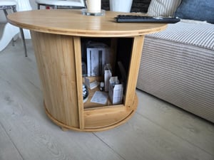HOMCOM Couchtisch Wohnzimmertisch mit verstecktem Stauraum, Schiebetür, Bambus Kunden-Foto 4
