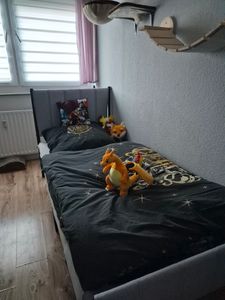 VASAGLE Einzelbettgestell, 90 x 200 cm, Bettgestell, mit gepolstertem Kopfteil, Bettrahmen, Stahl, trägt bis zu 250 kg, einfache Montage Kunden-Foto 4