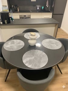 Dekori Runder Ausziehbarer Esstisch für Esszimmer,  Wohnzimmer DOVER - Industrial/Loft Still mit Lamellenbeine, Durchmesser: 110 / 210, Farbe: Weiß Kunden-Foto 1