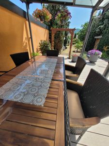 COSTWAY Polyrattan Sitzgruppe für 8 Personen, Gartenmöbel Gartenset Sitzgruppe, Gartentisch mit Gartenstühlen, Gartengarnitur Sitzgarnitur, Braun Kunden-Foto 3
