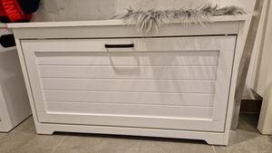 VASAGLE Schuhbank, Schuhschrank mit Kappe, Sitzbank mit Verstellbarer Inneneinteilung, Klapptür, mit seitlichen Griffmulden, für den Flur, 80 x 30 x 46 cm, weiß LHS120T10 Kunden-Foto 1