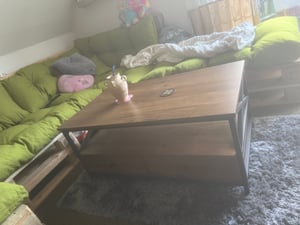 VASAGLE Couchtisch, Wohnzimmertisch, X-förmige, walnussbraun-schwarz Kunden-Foto 2