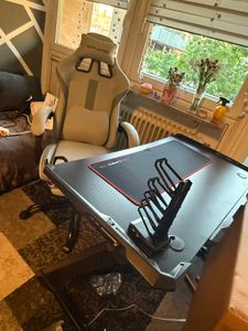 GTPLAYER Gaming Stuhl Ergonomischer Gaming Sessel Schreibtischstuhl mit Stoffoberfläche Atmungsaktiver Bürostuhl Federsitzkissen mit Fußstütze Blau Kunden-Foto 1
