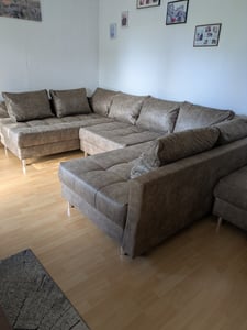 riess-ambiente XXL-Wohnlandschaft KENT 305cm antik braun Microfaser Federkern Bigsofa inkl. Hocker und Kissen Kunden-Foto 1